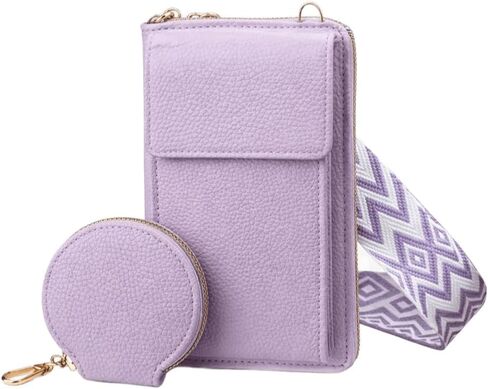 Crossbody Wallet for Women with Phone Pocket, Multi-Compartment PU Leather Wristlet, Zippered Card Holder with Coin Pouch and Adjustable Strap (Purple) in Saudi Arabia