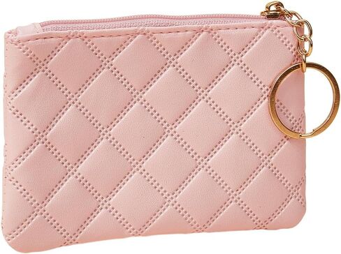 Coin Purse for Women Pink Rhombus PU Leather Mini Zipper Coin Pouch with Keyring Cute Change Purse Small Wallet for Men Women Portable Bag Pocket Handbag Everyday Use in Saudi Arabia