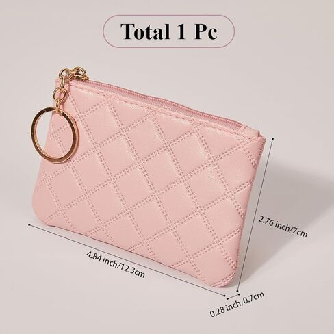 Coin Purse for Women Pink Rhombus PU Leather Mini Zipper Coin Pouch with Keyring Cute Change Purse Small Wallet for Men Women Portable Bag Pocket Handbag Everyday Use in Saudi Arabia