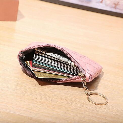 Coin Purse for Women Pink Rhombus PU Leather Mini Zipper Coin Pouch with Keyring Cute Change Purse Small Wallet for Men Women Portable Bag Pocket Handbag Everyday Use in Saudi Arabia