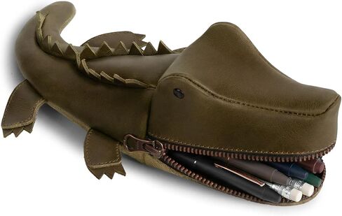 Crocodile-Shaped Pencil Pouch, Alligator-Shaped Coin Purse, Small Charger Cable Holder, Change Bag, Scissors Case, Purses & Pouches for Cash, Travel Zippered (Dark Jade) in Kuwait