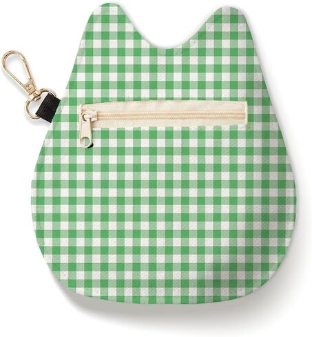 Cat-Shaped Coin Purse, Dusty Pink Gingham Mini Zipper Velvet Change Pouch with Keychain, Portable Coin Pouch Small Wallet for Women, Cute Cat Lover Gifts, Ideal for Earbuds Lipstick Backpack Charm in Saudi Arabia