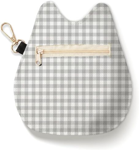 Cat-Shaped Coin Purse, Dusty Pink Gingham Mini Zipper Velvet Change Pouch with Keychain, Portable Coin Pouch Small Wallet for Women, Cute Cat Lover Gifts, Ideal for Earbuds Lipstick Backpack Charm in Saudi Arabia