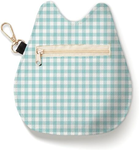 Cat-Shaped Coin Purse, Dusty Pink Gingham Mini Zipper Velvet Change Pouch with Keychain, Portable Coin Pouch Small Wallet for Women, Cute Cat Lover Gifts, Ideal for Earbuds Lipstick Backpack Charm in Saudi Arabia
