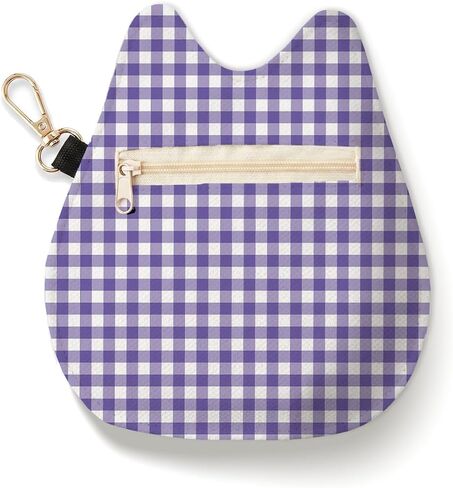 Cat-Shaped Coin Purse, Dusty Pink Gingham Mini Zipper Velvet Change Pouch with Keychain, Portable Coin Pouch Small Wallet for Women, Cute Cat Lover Gifts, Ideal for Earbuds Lipstick Backpack Charm in Saudi Arabia
