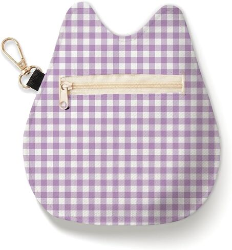 Cat-Shaped Coin Purse, Dusty Pink Gingham Mini Zipper Velvet Change Pouch with Keychain, Portable Coin Pouch Small Wallet for Women, Cute Cat Lover Gifts, Ideal for Earbuds Lipstick Backpack Charm in Saudi Arabia
