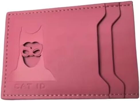 Leather Style Card Holder Wallet with Cat Hero Character Design, Multiple Slots, ID Display Window, Available in Pink, Red, Black, Purple Colors (Hot Pink) in Kuwait