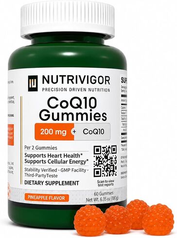 CoQ10 Gummies ، Coennzyme Q10 Complement 200mg ، ملحق COQ10 امتصاص عالي للامتصاص للطاقة الخلوية وصحة المناعة ، نباتي ، خالي من الغلوتين ، نكهة Elderberry ، 60 Count in Kuwait