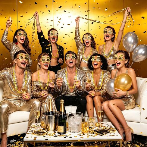 36 Set Money Costume Set Gold Dollar Sign Necklaces Glasses Ring Fake Dollar Chain Hip Hop Costume Accessory for Rapper Men Casino Themed Party Supplies in Saudi Arabia