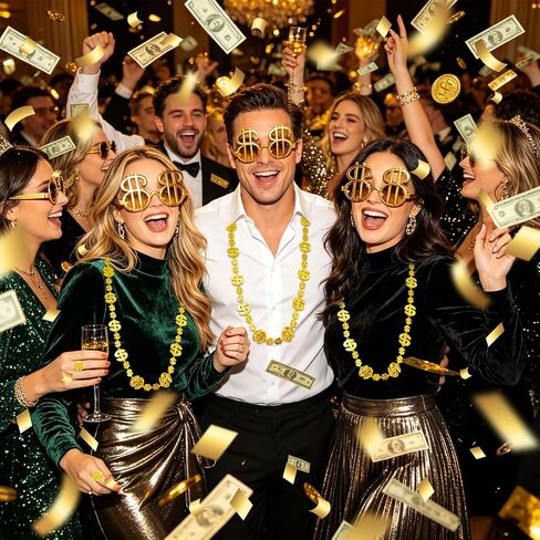 36 Set Money Costume Set Gold Dollar Sign Necklaces Glasses Ring Fake Dollar Chain Hip Hop Costume Accessory for Rapper Men Casino Themed Party Supplies in Saudi Arabia