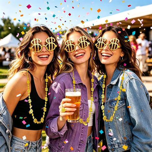 36 Set Money Costume Set Gold Dollar Sign Necklaces Glasses Ring Fake Dollar Chain Hip Hop Costume Accessory for Rapper Men Casino Themed Party Supplies in Saudi Arabia