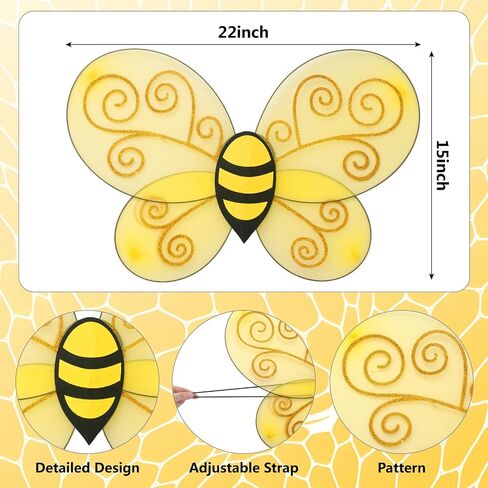 Bee Wings, Bee Antenna Headband and Glasses, Bumble Bee Costume for Women, Halloween Bees Costume Outfit Accessories for Adults in Saudi Arabia