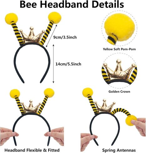 Bee Wings, Bee Antenna Headband and Glasses, Bumble Bee Costume for Women, Halloween Bees Costume Outfit Accessories for Adults in Saudi Arabia