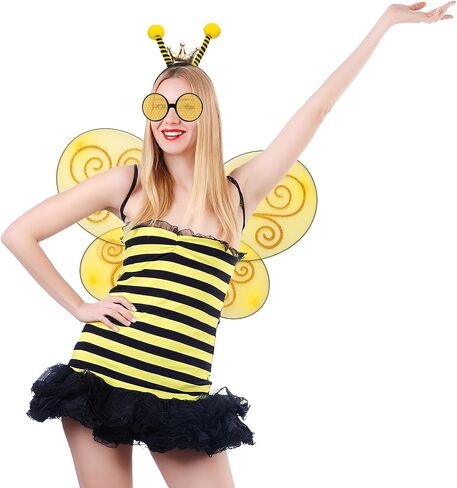 Bee Wings, Bee Antenna Headband and Glasses, Bumble Bee Costume for Women, Halloween Bees Costume Outfit Accessories for Adults in Saudi Arabia