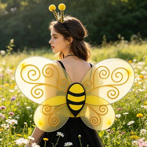 Bee Wings, Bee Antenna Headband and Glasses, Bumble Bee Costume for Women, Halloween Bees Costume Outfit Accessories for Adults in Saudi Arabia