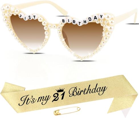 Chanaco 21st Birthday Decorations 21st Birthday Sash and Sunglasses Outfit for Women It’s My 21st Dress Accessories for Girls Gold Party Decorations Gifts Favor in Saudi Arabia