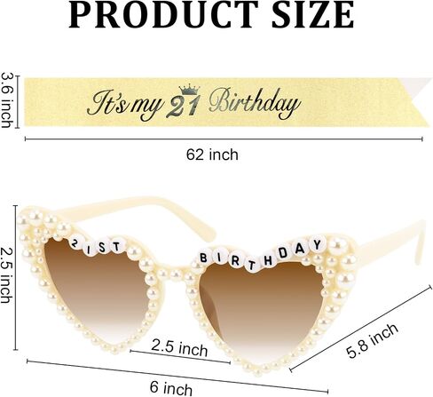 Chanaco 21st Birthday Decorations 21st Birthday Sash and Sunglasses Outfit for Women It’s My 21st Dress Accessories for Girls Gold Party Decorations Gifts Favor in Saudi Arabia
