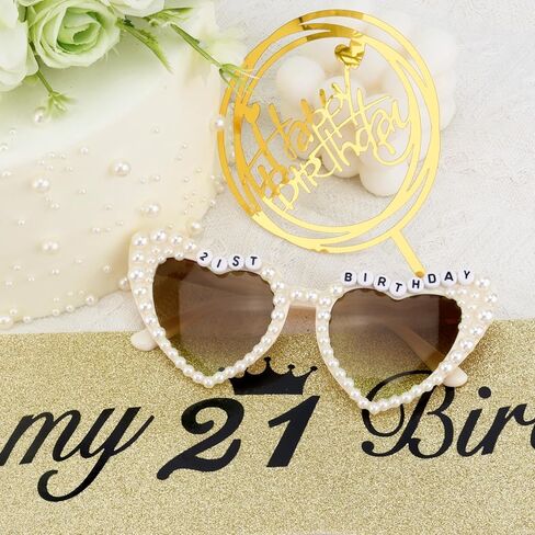 Chanaco 21st Birthday Decorations 21st Birthday Sash and Sunglasses Outfit for Women It’s My 21st Dress Accessories for Girls Gold Party Decorations Gifts Favor in Saudi Arabia