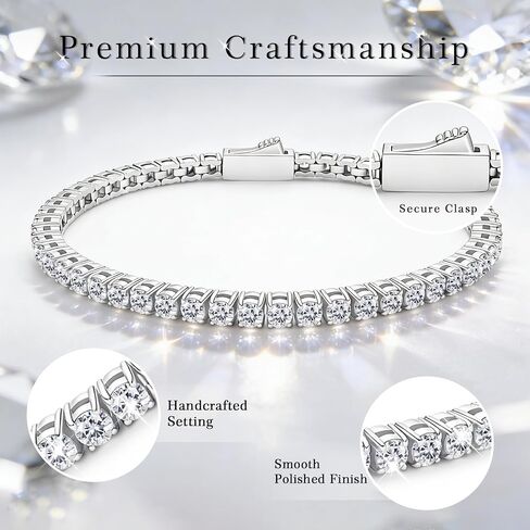 Moissanite Tennis Bracelet for Women Round Cut D-Color VVS1 Exquisite Jewelry with Gift Box Bracelet for Women/Men Ideal Gift for Birthday Mother's Day Wedding Valentines 6-7.5 Inch in Saudi Arabia