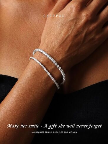 Moissanite Tennis Bracelet for Women Round Cut D-Color VVS1 Exquisite Jewelry with Gift Box Bracelet for Women/Men Ideal Gift for Birthday Mother's Day Wedding Valentines 6-7.5 Inch in Saudi Arabia