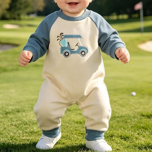Newborn Baby Boy Golf Outfits Golf Cart Embroidery Long Sleeve Round Neck Jumpsuit Infant Fall Photoshoot Clothes in Saudi Arabia