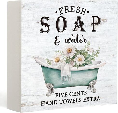 Fresh Soap And Water Farmhouse Bathroom Decor Wood Box Sign Rustic Vintage Bathroom Farmhouse Decor Decoration Sign for Restroom Bathroom Desk Shelf Decor in Saudi Arabia