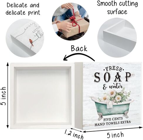 Fresh Soap And Water Farmhouse Bathroom Decor Wood Box Sign Rustic Vintage Bathroom Farmhouse Decor Decoration Sign for Restroom Bathroom Desk Shelf Decor in Saudi Arabia