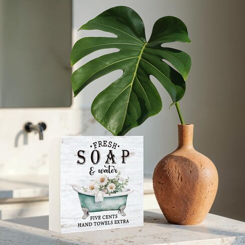 Fresh Soap And Water Farmhouse Bathroom Decor Wood Box Sign Rustic Vintage Bathroom Farmhouse Decor Decoration Sign for Restroom Bathroom Desk Shelf Decor in Saudi Arabia