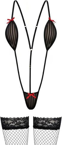 Womens Micro Bikini Extreme See Through Lingerie One Piece Swimsuits with Fishnet Stockings in Saudi Arabia