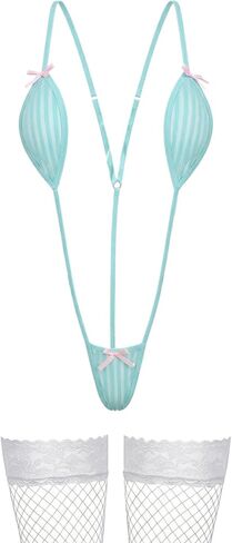 Womens Micro Bikini Extreme See Through Lingerie One Piece Swimsuits with Fishnet Stockings in Saudi Arabia