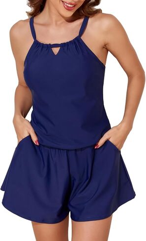 Smismivo Swim Rompers for Women Modest One Piece Swimsuit with Shorts Mesh Pockets Bathing Suit Full Coverage 2026 in Kuwait
