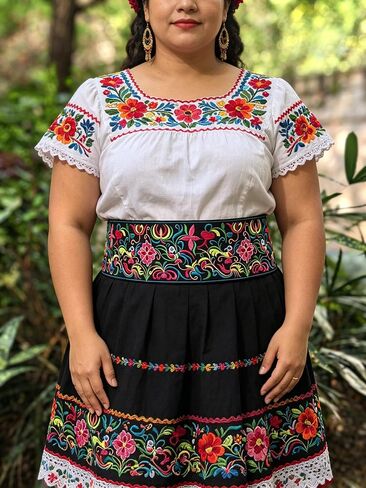 Vintage Boho Embroidered Waist Sash - Mexican Ethnic Colorful Floral Embroidery Wide Belt for Casual Dresses M36 in Saudi Arabia