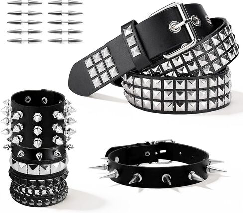 8 Pcs Goth Belt Studded Punk Bracelets Choker Set, Y2k Emo Black Alternative Clothes Accessories With 10 Hair Spikes in Saudi Arabia