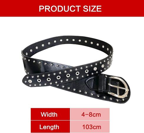 Women's Studded Belts,Punk Rock Rivets-Belts,Y2k Belt Western Cowgirl Leather Belt for Pants,Black PU Leather Vintage Wide Rivets Waist Belt in Saudi Arabia