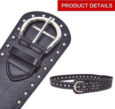 Women's Studded Belts,Punk Rock Rivets-Belts,Y2k Belt Western Cowgirl Leather Belt for Pants,Black PU Leather Vintage Wide Rivets Waist Belt in Saudi Arabia