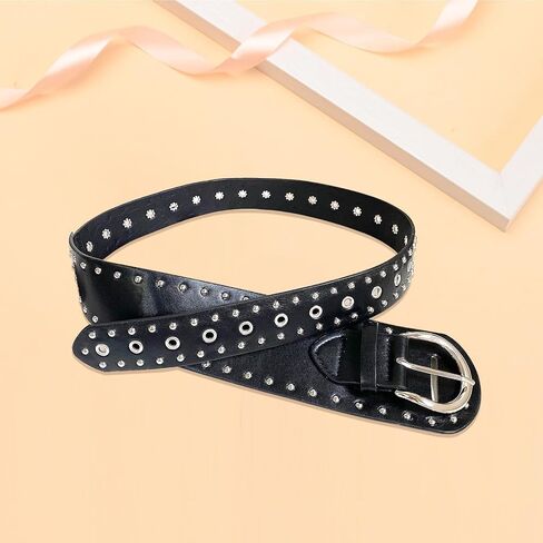 Women's Studded Belts,Punk Rock Rivets-Belts,Y2k Belt Western Cowgirl Leather Belt for Pants,Black PU Leather Vintage Wide Rivets Waist Belt in Saudi Arabia