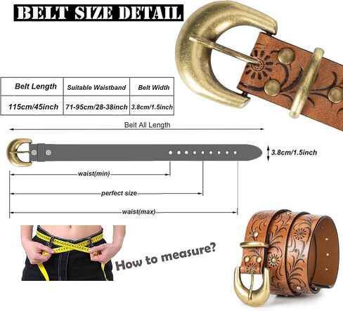 Western-Cowboy-Belt for Women - PU-Leather Embossed Floral Adjustable Waist Belt for Jeans(for 28-38'') in Kuwait