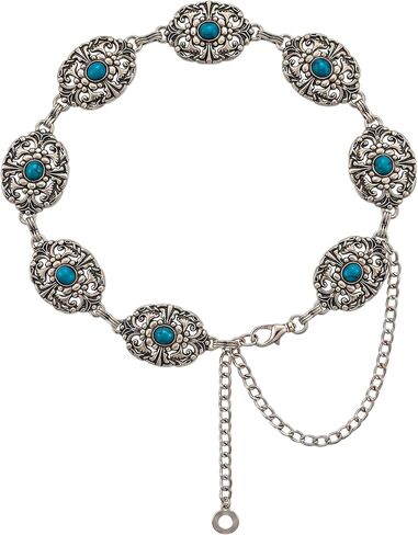 Western Concho Chain Belt for Women, Vintage Cowgirl Waist Chain with Turquoise, Bohemia Belt Accessories for Cosplay in Saudi Arabia