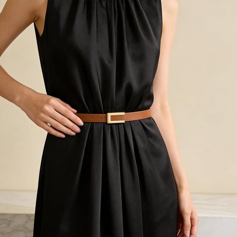 2 Pack Skinny Leather Belts Thin Belts with Golden Buckle for Women Ladies Minimalist Dresses Jeans Pants Waist Belt in Kuwait