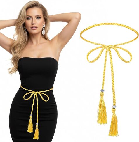 2 Pack Gold Rope Belts for Women, 67 Inch Long Rope Tassel Belt for Women Skirt Dress Toga Accessories (Gold) in Kuwait