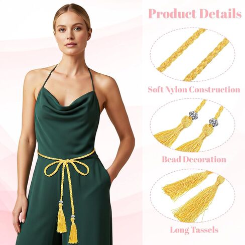 2 Pack Gold Rope Belts for Women, 67 Inch Long Rope Tassel Belt for Women Skirt Dress Toga Accessories (Gold) in Kuwait