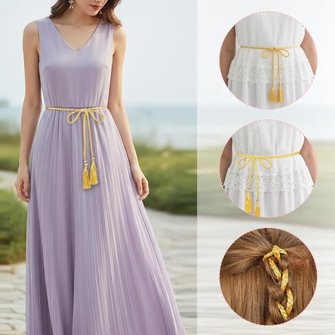 2 Pack Gold Rope Belts for Women, 67 Inch Long Rope Tassel Belt for Women Skirt Dress Toga Accessories (Gold) in Kuwait