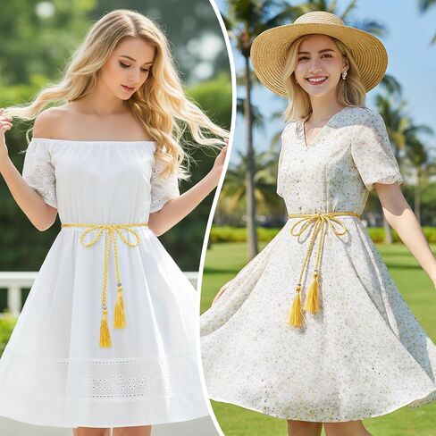 2 Pack Gold Rope Belts for Women, 67 Inch Long Rope Tassel Belt for Women Skirt Dress Toga Accessories (Gold) in Kuwait