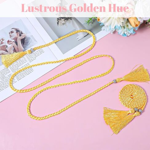 2 Pack Gold Rope Belts for Women, 67 Inch Long Rope Tassel Belt for Women Skirt Dress Toga Accessories (Gold) in Kuwait
