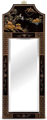 Black Lacquer Chinoiserie Scenery Motif Panel Oriental Mirror in Saudi Arabia