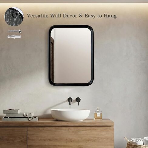 Rounded Rectangle Wall Mirror, Metal Frame Decorative Mirror for Wall, Minimalist Modern Accent Mirror for Bathroom Bedroom Entryway (12 x 16 Inch) in Saudi Arabia