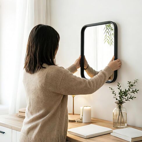 Rounded Rectangle Wall Mirror, Metal Frame Decorative Mirror for Wall, Minimalist Modern Accent Mirror for Bathroom Bedroom Entryway (12 x 16 Inch) in Saudi Arabia