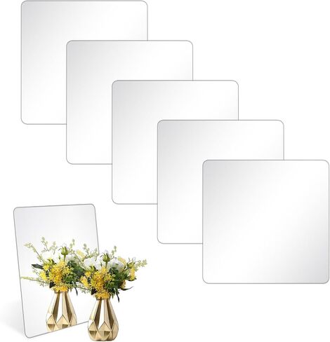 6 Pack Self Adhesive Acrylic Mirror, 8 x 8 Inch Flexible Frameless Square Shatterproof Peel and Stick on Mirror Stickers, Mirror Sheets for Wall Mirror for Door Home Bedroom Bathroom Decor in Saudi Arabia