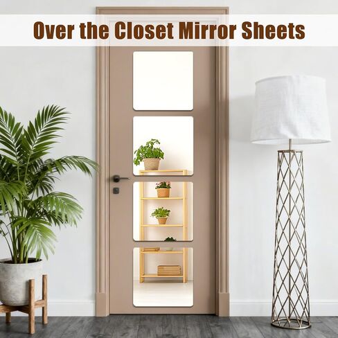 6 Pack Self Adhesive Acrylic Mirror, 8 x 8 Inch Flexible Frameless Square Shatterproof Peel and Stick on Mirror Stickers, Mirror Sheets for Wall Mirror for Door Home Bedroom Bathroom Decor in Saudi Arabia