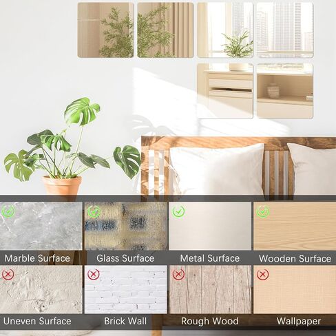 6 Pack Self Adhesive Acrylic Mirror, 8 x 8 Inch Flexible Frameless Square Shatterproof Peel and Stick on Mirror Stickers, Mirror Sheets for Wall Mirror for Door Home Bedroom Bathroom Decor in Saudi Arabia